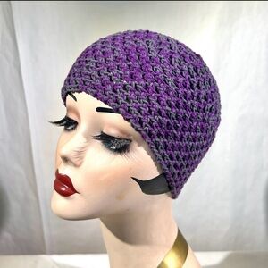 Roman Keflay Boho Dark Purple & Gray Hand Made Crochet Cotton Hat